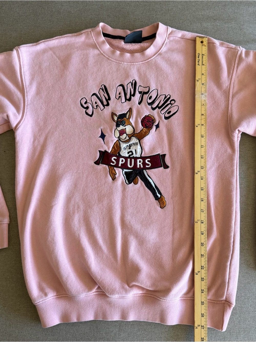 NBA Pink San Antonio Spurs Crewneck Sweatshirt with Mascot Embroidery